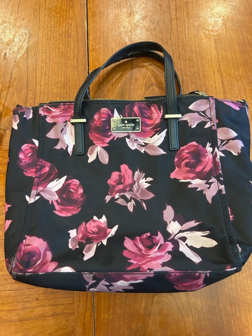 Kate Spade Black Purple Pink Floral Women's tote handbag Bag purse Rose